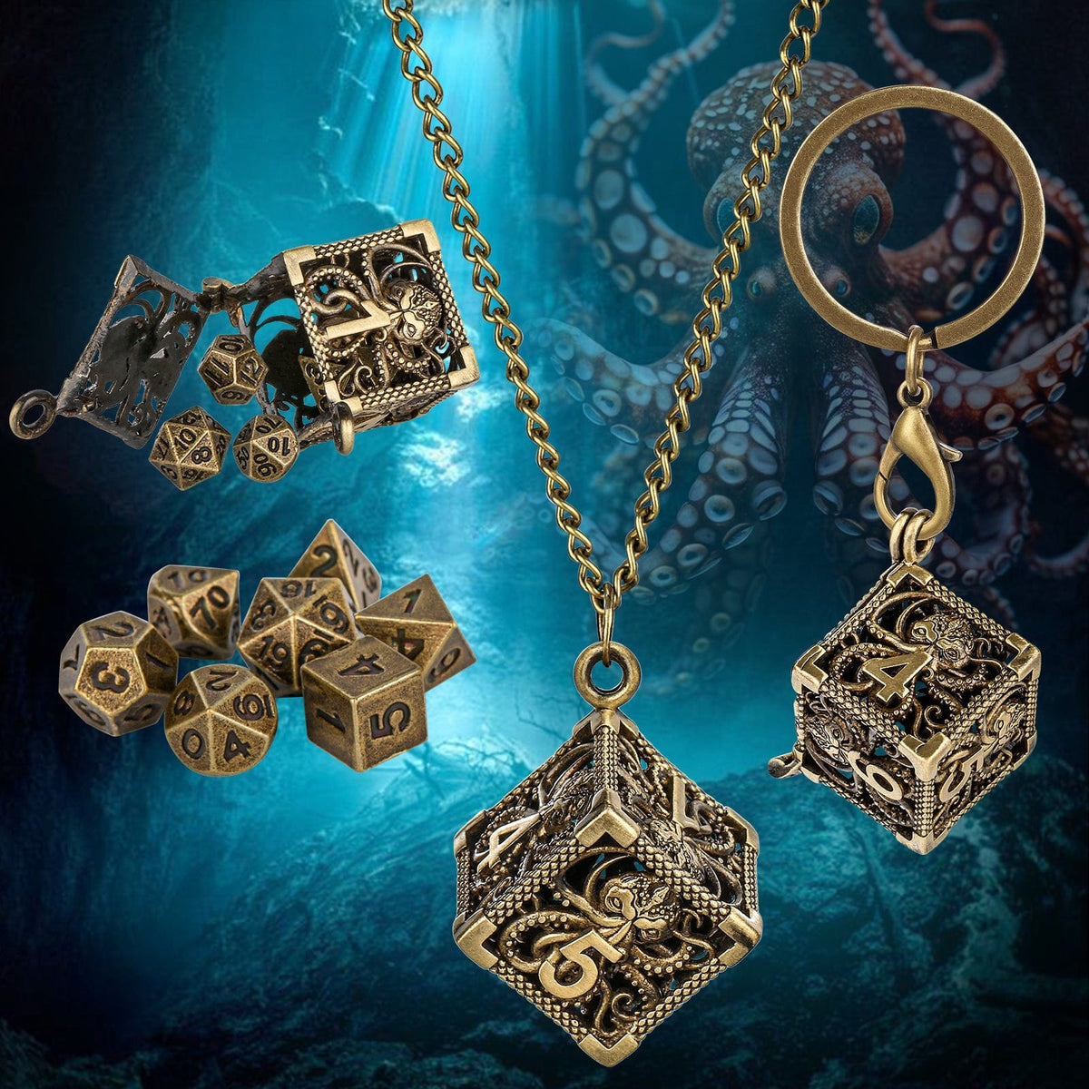 Mxzzand Jeu de dés creux Jeu de société en cuivre, 7 pièces, dés polyédriques, motif de Dragon Mxzzand Jeu de dés creux Jeu de société en cuivre, 7 pièces, dés polyédriques, motif de Dragon