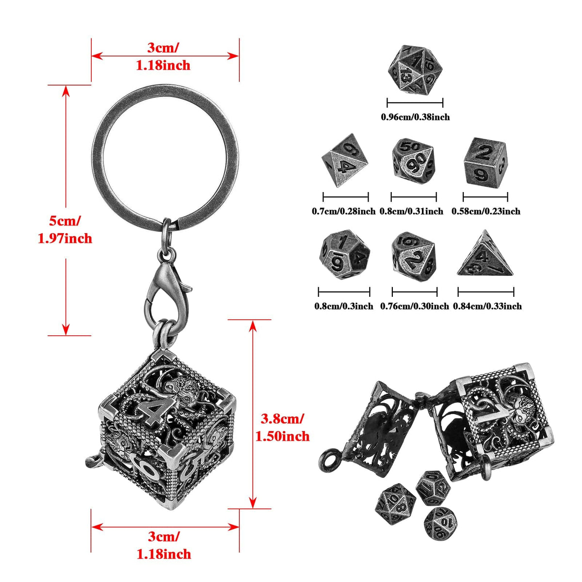 ZERONE Set de dés métalliques gravés 7pcs pour jeux de société et jeux de rôle polyédrique ZERONE Set de dés métalliques gravés 7pcs pour jeux de société et jeux de rôle polyédrique