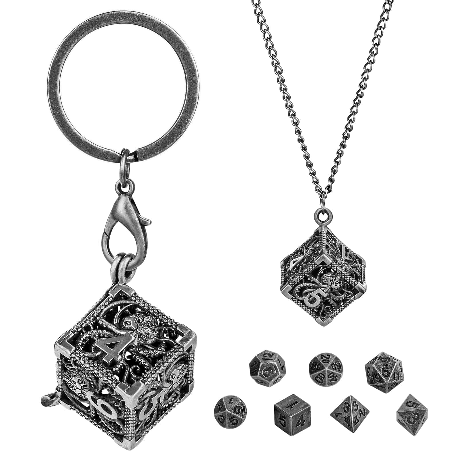 Geloho Silver Dragon Mini Dice Set Necklace & Keychain