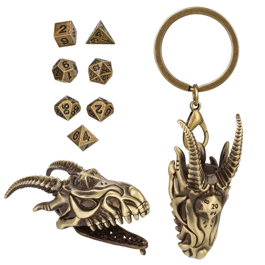 Geloho Bronze Dragon Skull Mini Dice Set Keychain