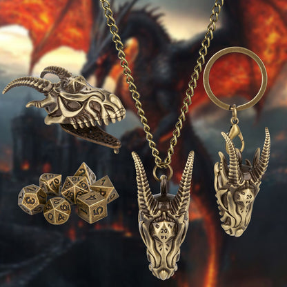 Geloho Dragon Skull Mini Dice Set Necklace & Keychain Set