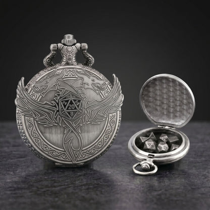 Geloho Silver Dragon Wing Pocket Watch Dice Set