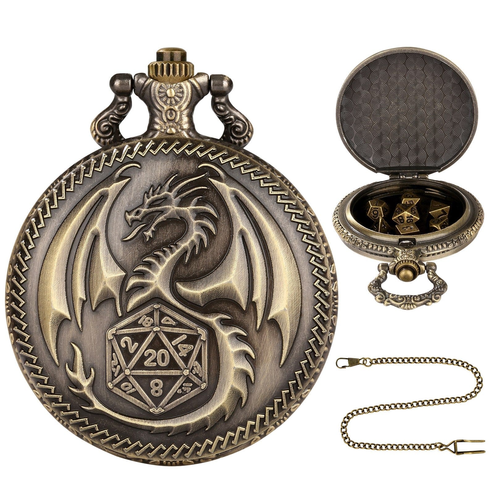 Geloho Bronze Dragonborn Pocket Watch Dice Set