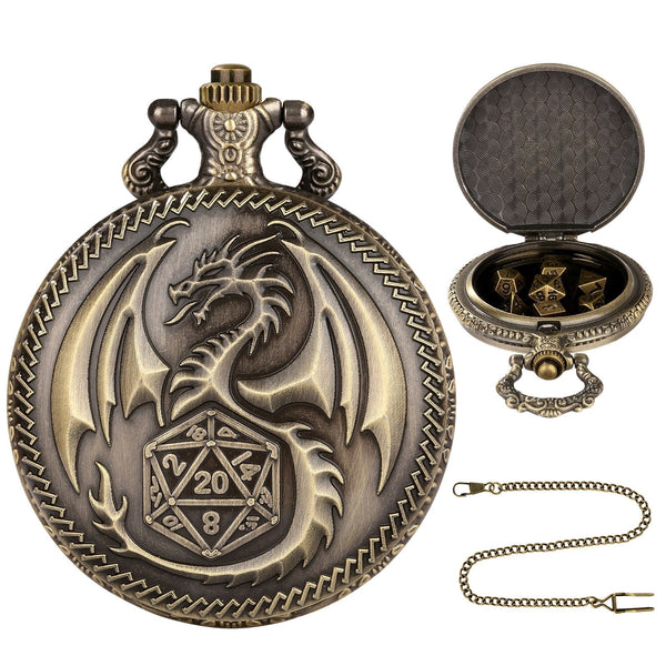 Geloho Bronze Dragonborn Pocket Watch Dice Set