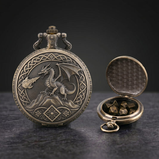 Geloho Bronze Dragonfire Fatekeeper Pocket Watch Dice Set
