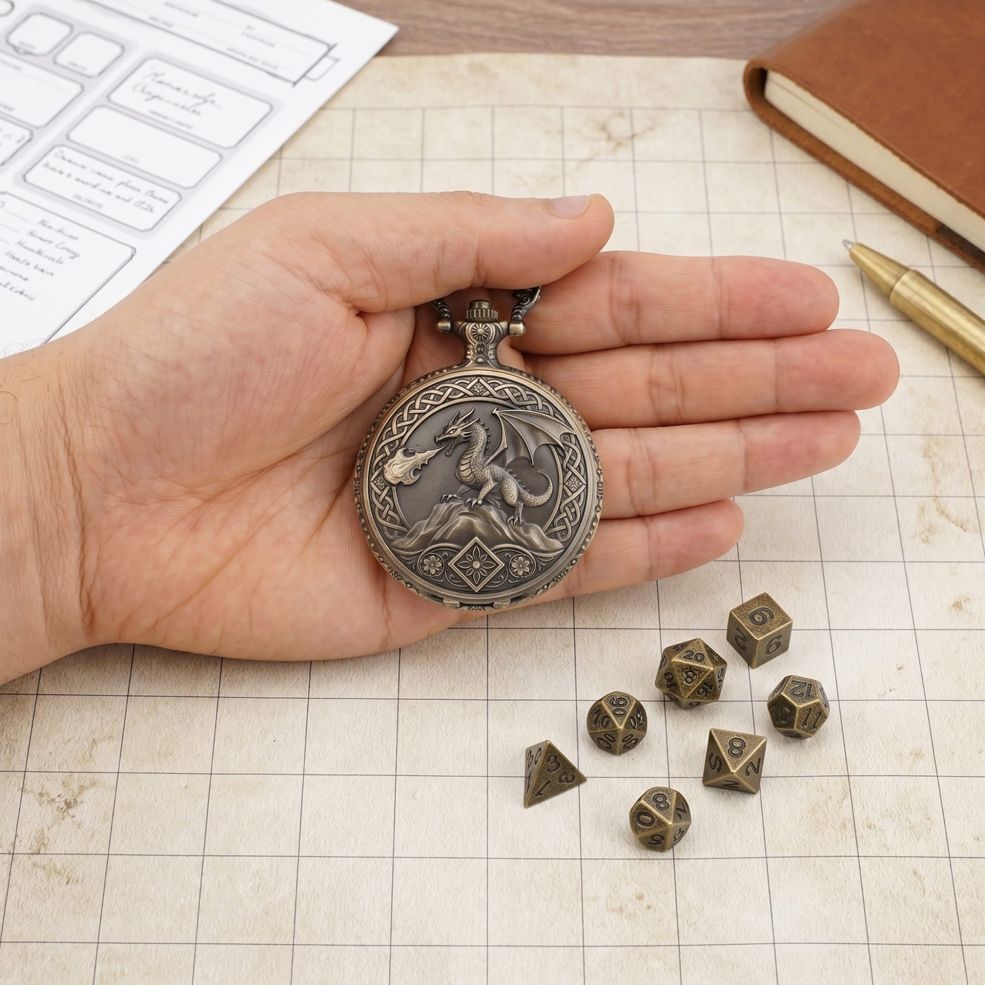 Geloho Dragonfire Fatekeeper Pocket Watch Dice Set