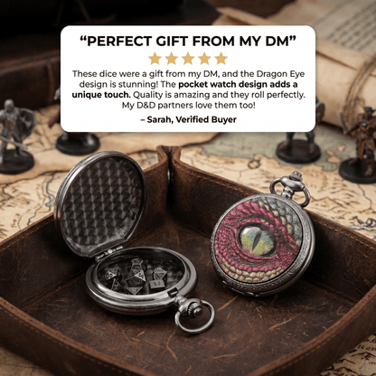 Geloho D20, Dragon Silver Dread Dragon Eye Pocket Watch Dice Set
