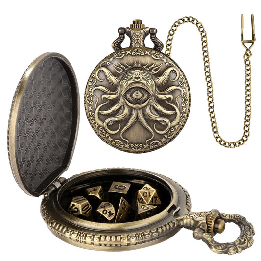 Geloho D20, Dragon Bronze Eldritch Eye Pocket Watch Dice Set