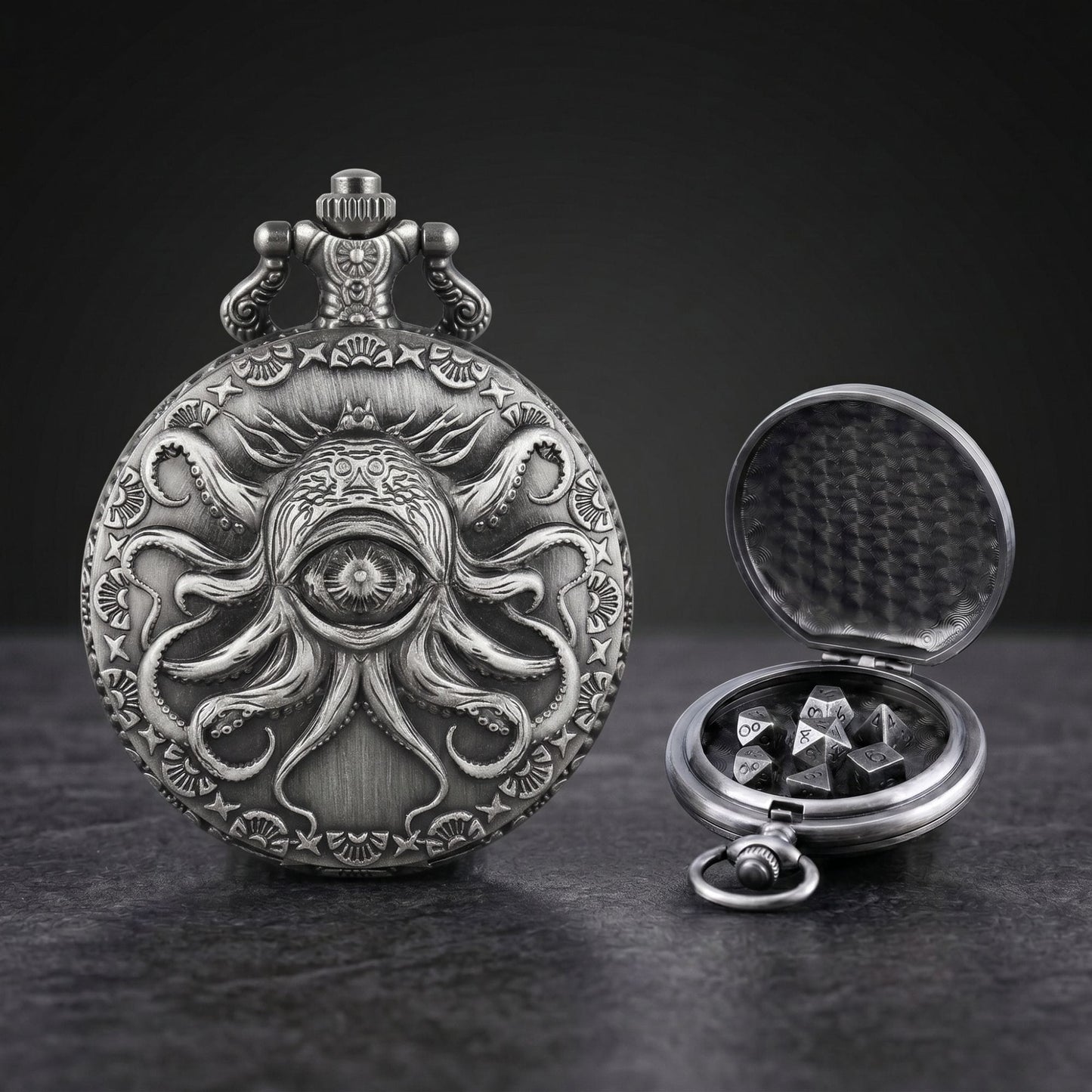 Geloho D20, Dragon Eldritch Eye Pocket Watch Dice Set