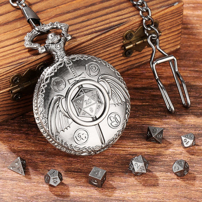 Geloho D20, Dragon Elemental Sword & Wings Pocket Watch Dice Set
