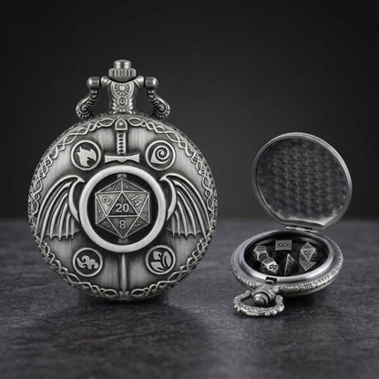 Geloho D20, Dragon Elemental Sword & Wings Pocket Watch Dice Set