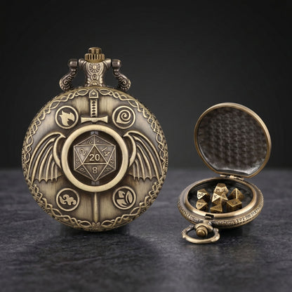 Geloho D20, Dragon Elemental Sword & Wings Pocket Watch Dice Set