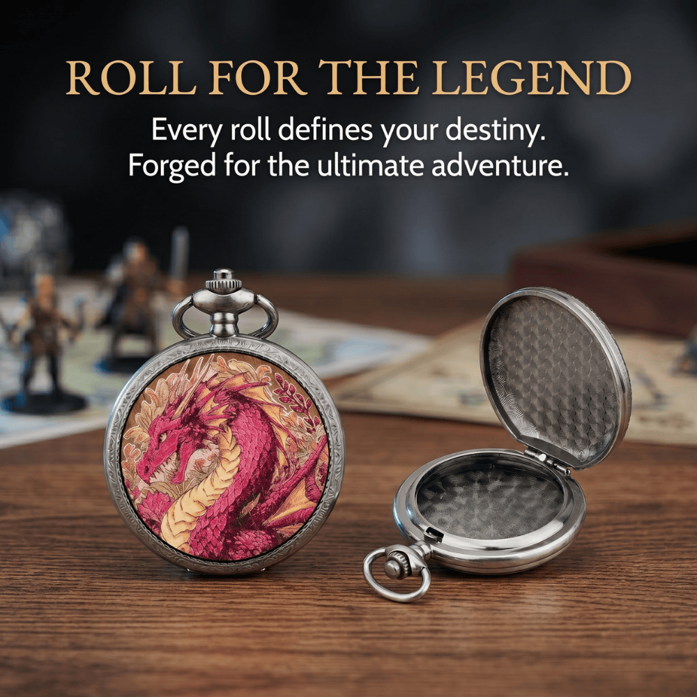 Geloho D20, Dragon Silver Ethereal Rose Dragon Floral Pocket Watch Dice Set
