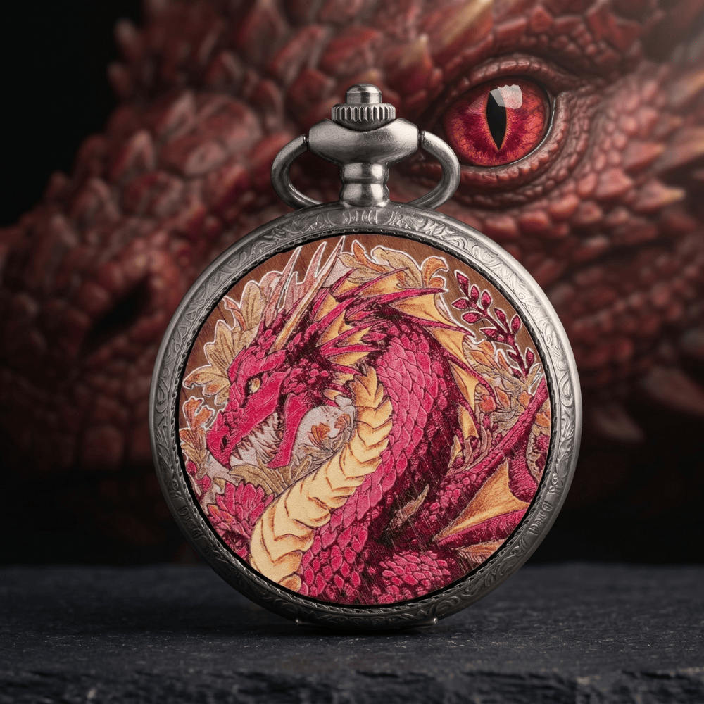 Geloho D20, Dragon Silver Ethereal Rose Dragon Floral Pocket Watch Dice Set