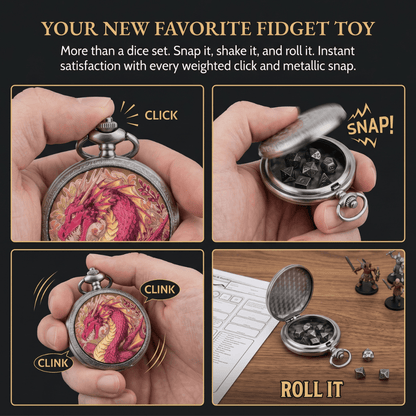 Geloho D20, Dragon Silver Ethereal Rose Dragon Floral Pocket Watch Dice Set