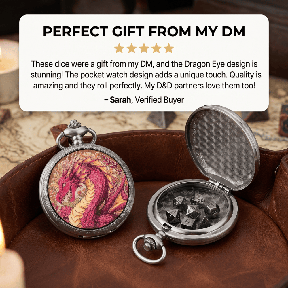 Geloho D20, Dragon Silver Ethereal Rose Dragon Floral Pocket Watch Dice Set