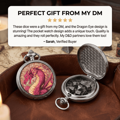 Geloho D20, Dragon Silver Ethereal Rose Dragon Floral Pocket Watch Dice Set