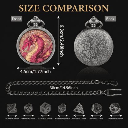 Geloho D20, Dragon Silver Ethereal Rose Dragon Floral Pocket Watch Dice Set