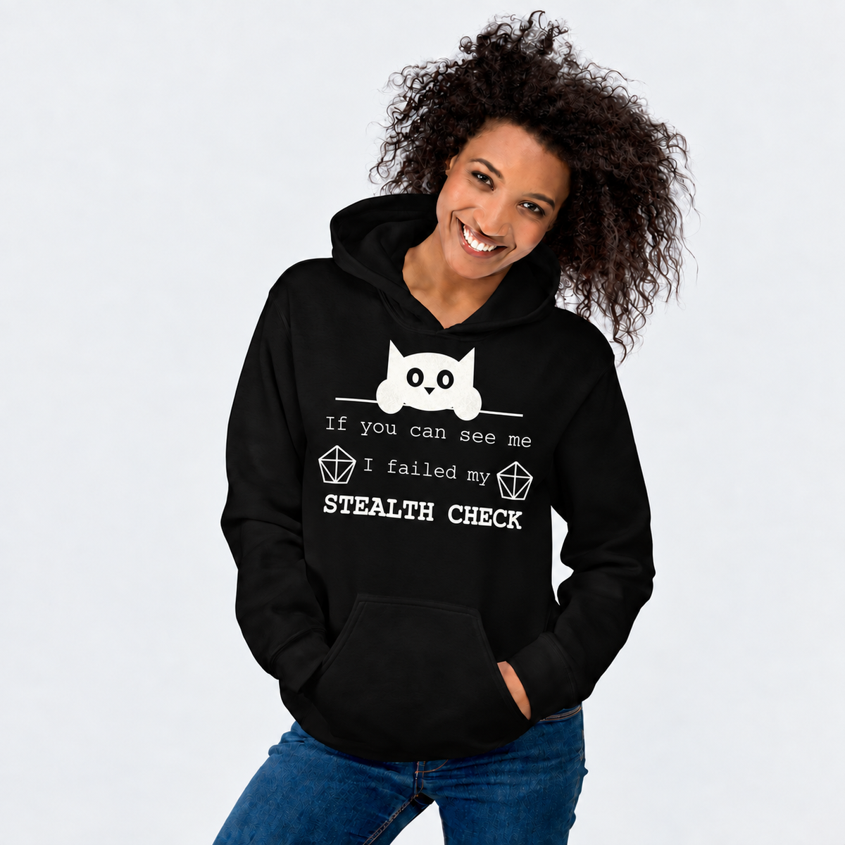 Failed Stealth Cat D&D hoodie on female model