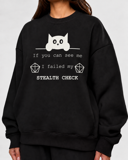 Female model wearing Failed Stealth Cat - DnD Sweatshirt