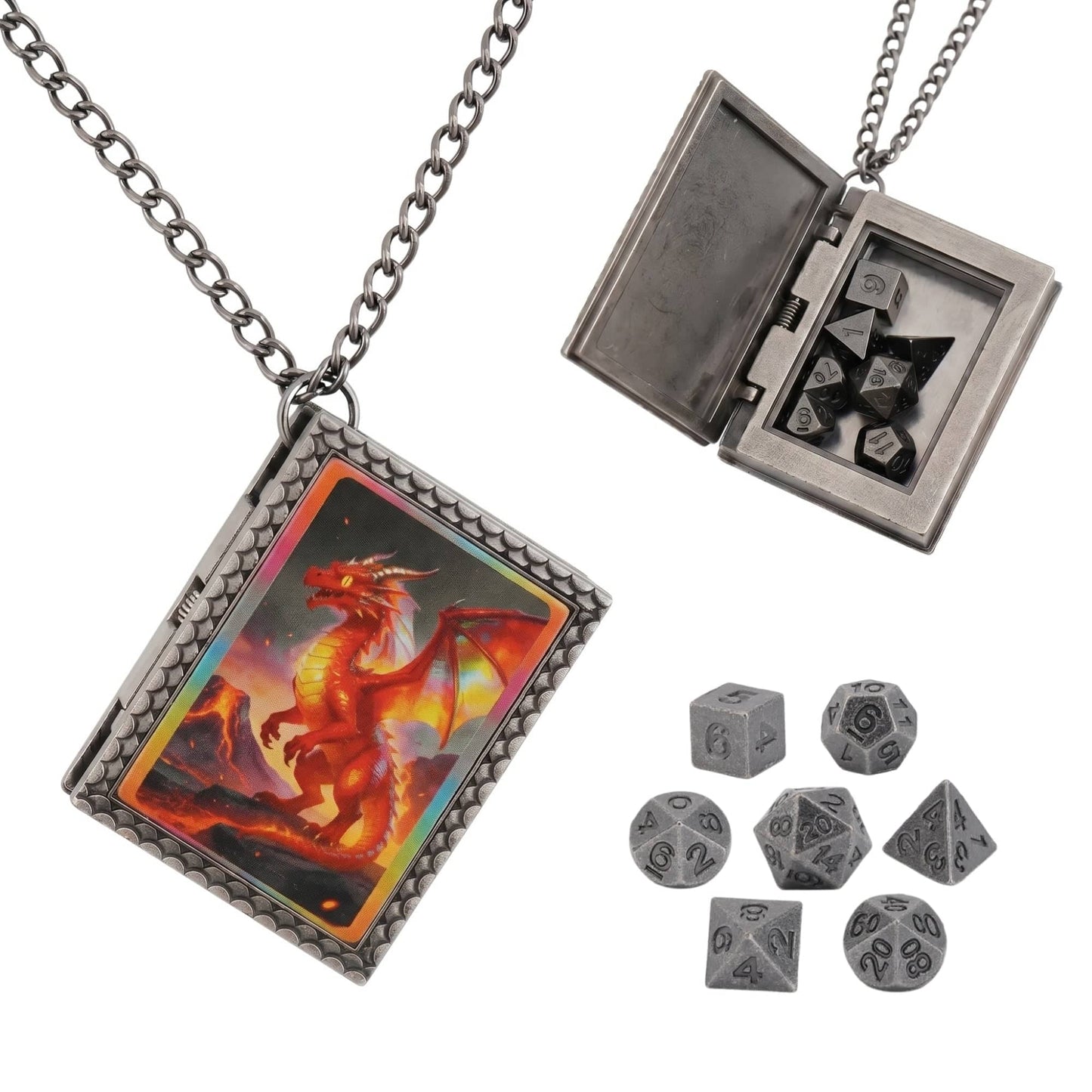 Geloho dice set necklace Silver Fire Dragon Dice Necklace