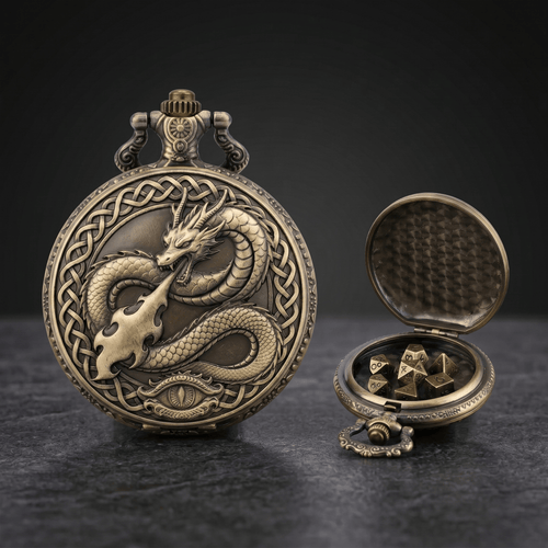 Geloho Bronze Fire Dragon Pocket Watch Dice Set