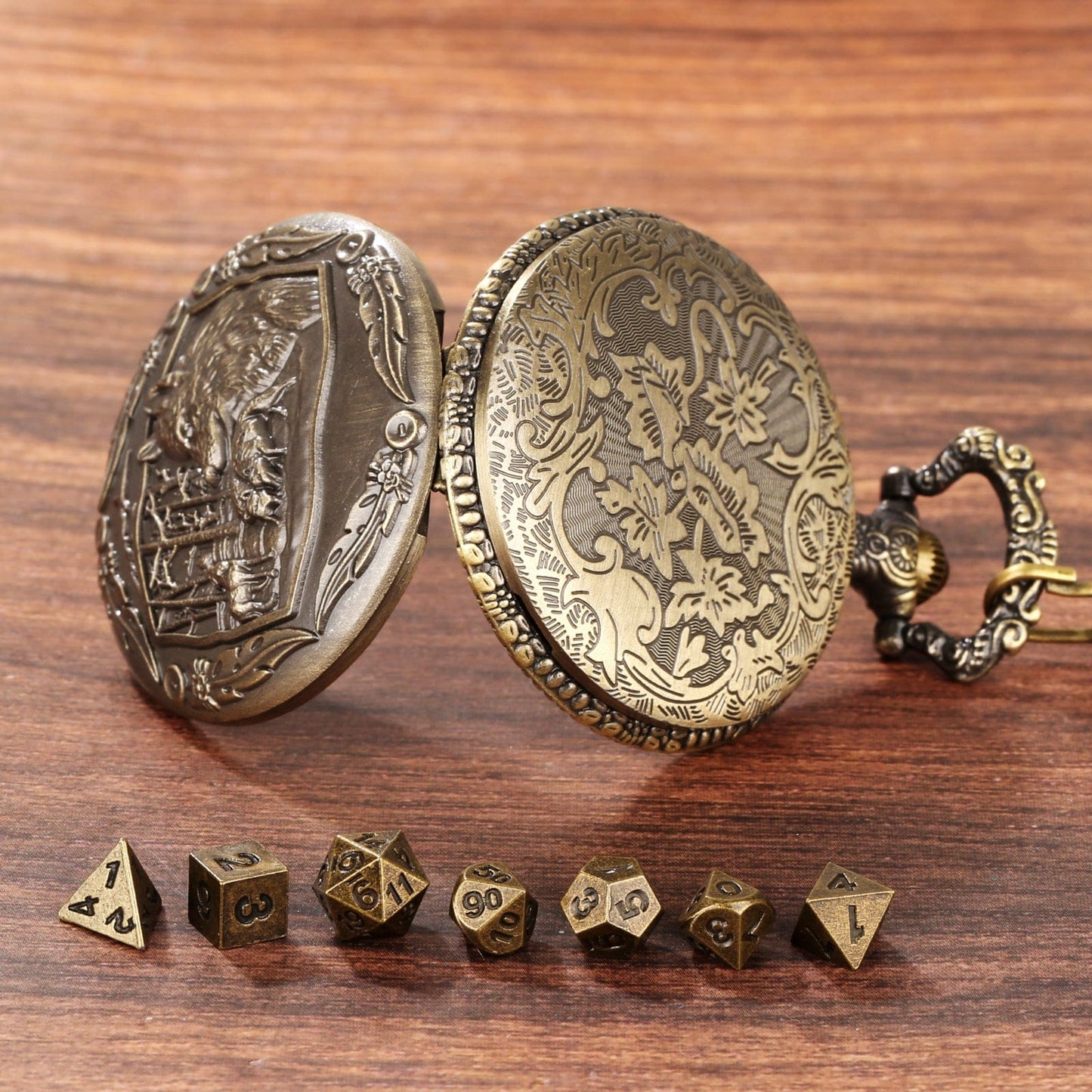 Geloho D20, Dragon Forest Wolf Pocket Watch Dice Set