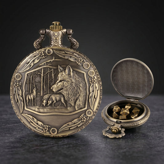 Geloho D20, Dragon Forest Wolf Pocket Watch Dice Set