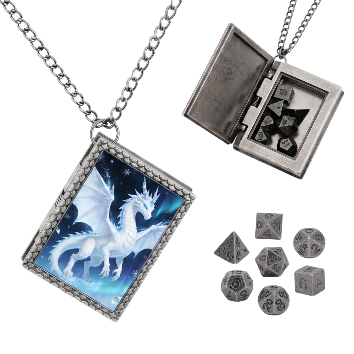 Geloho dice set necklace Silver Frost Dragon Dice Necklace