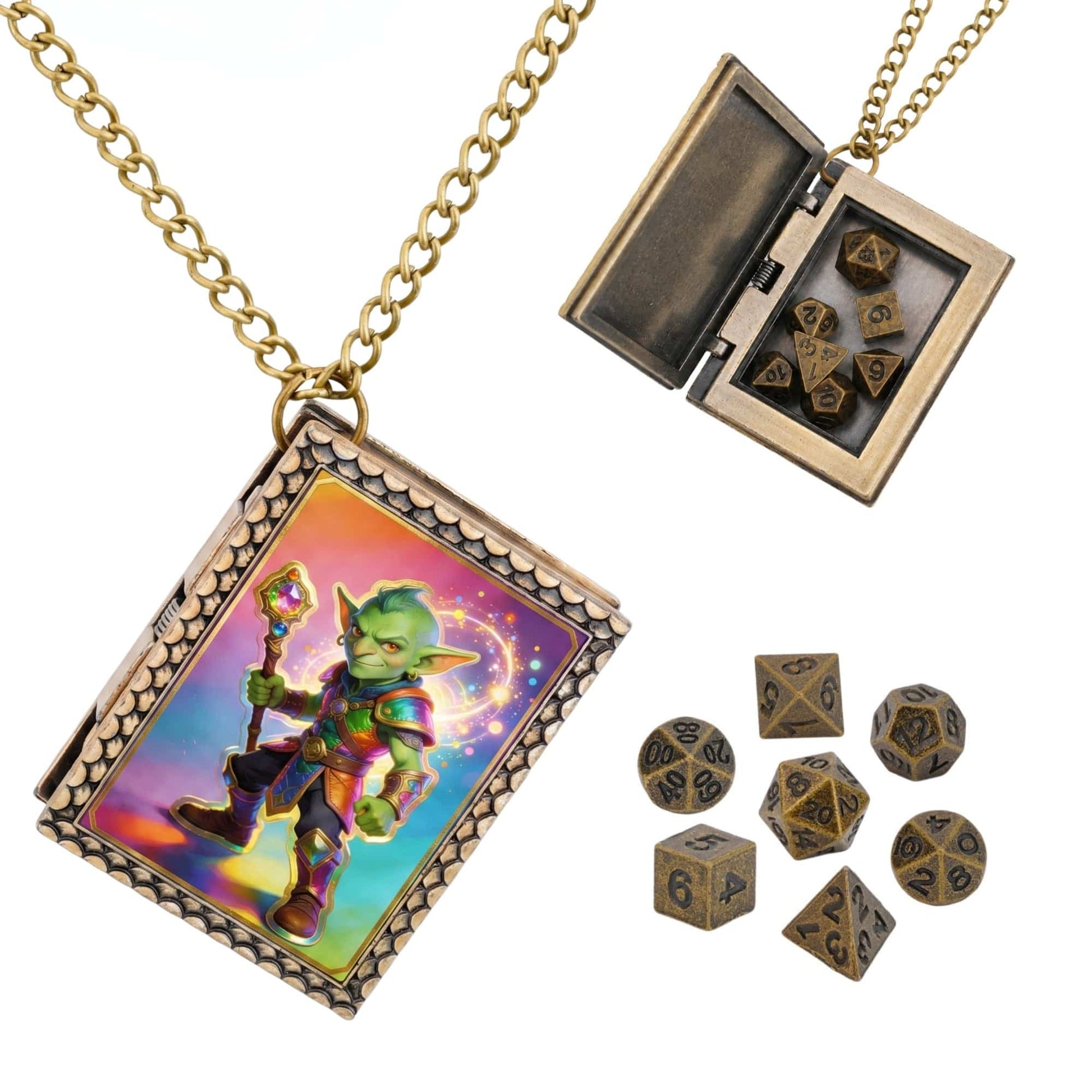 Geloho dice set necklace Bronze Goblin Mage Dice Necklace