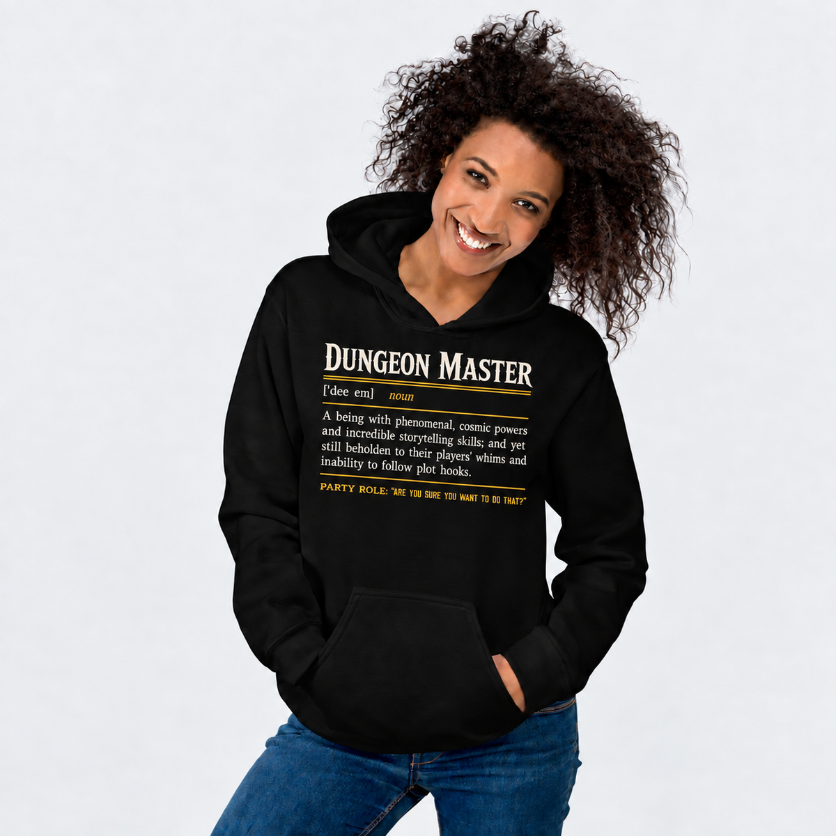 Herding The Party D&D hoodie on female model