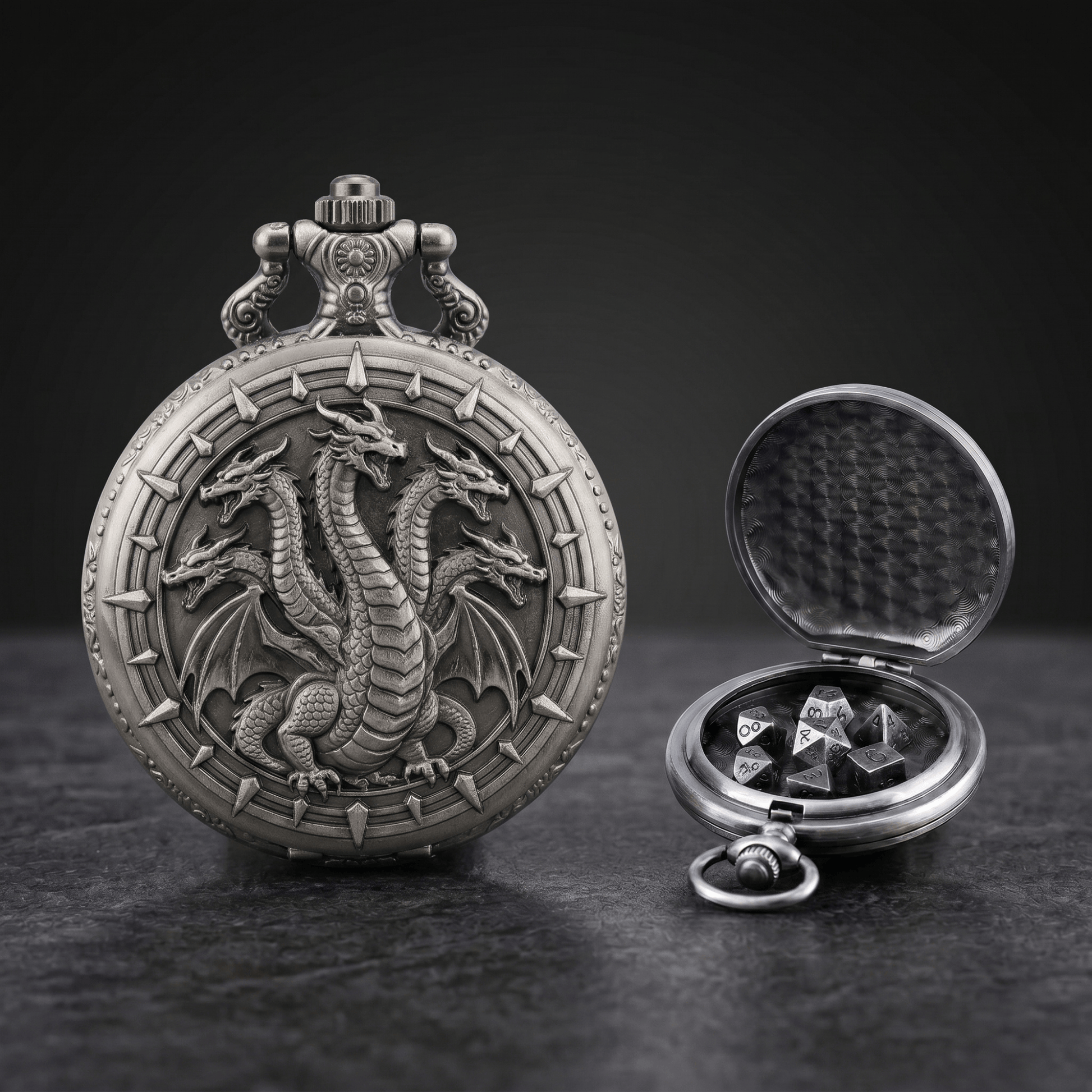 Geloho Silver Hydra Pocket Watch Dice Set