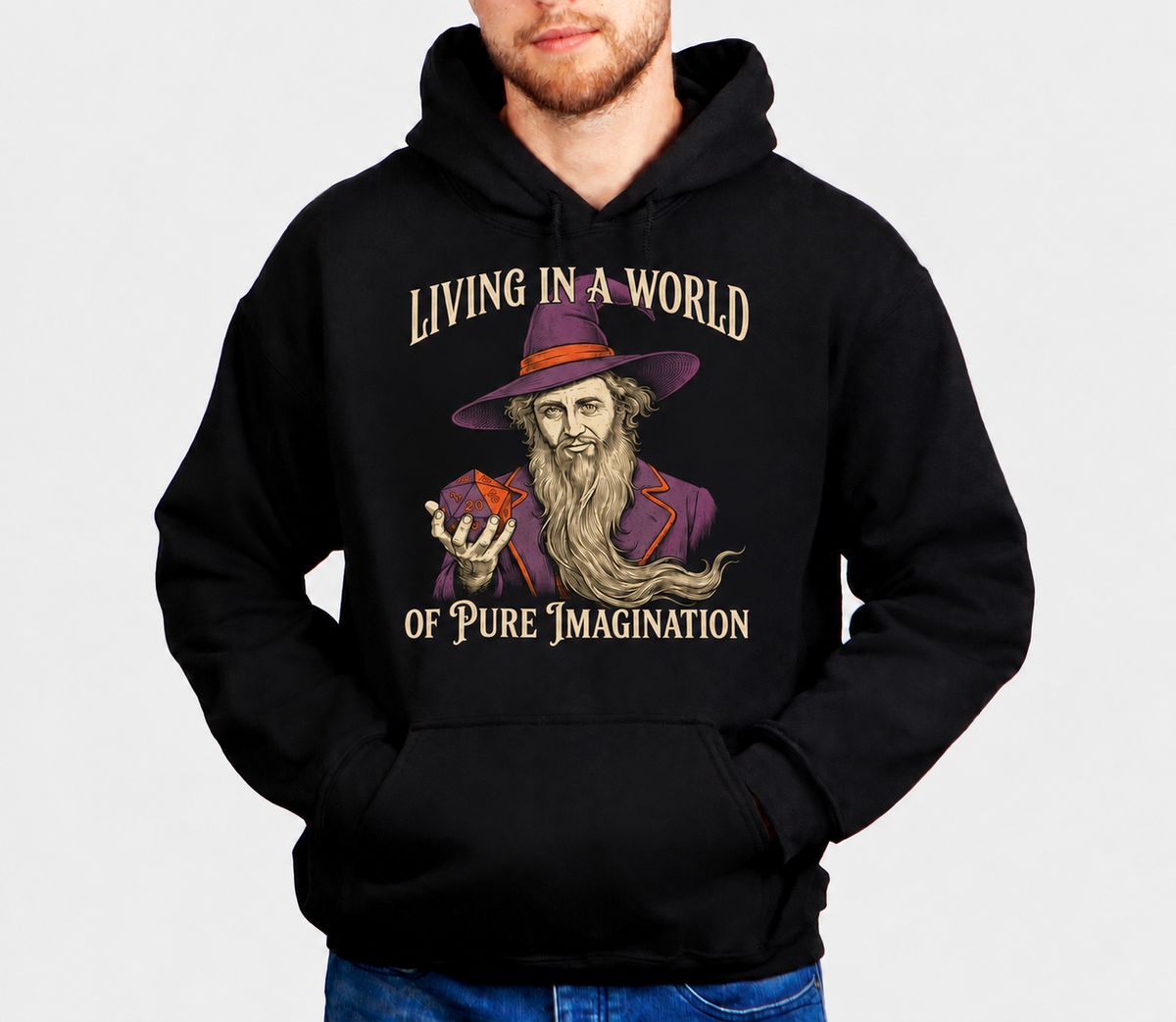 Imagination Is Magic D&D hoodie on male model