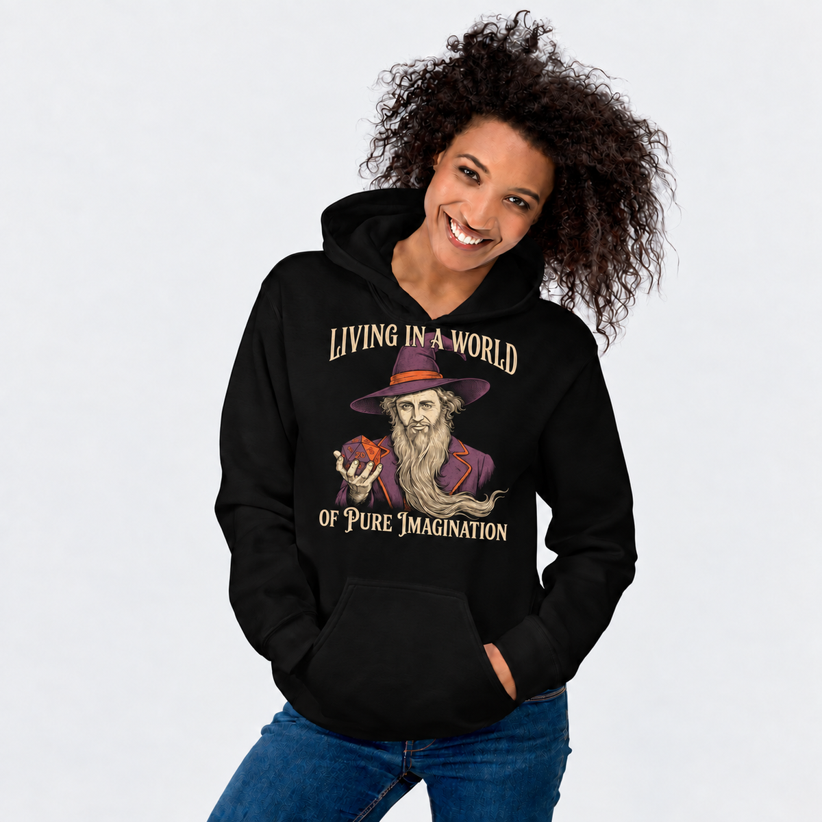 Imagination Is Magic D&D hoodie on female model