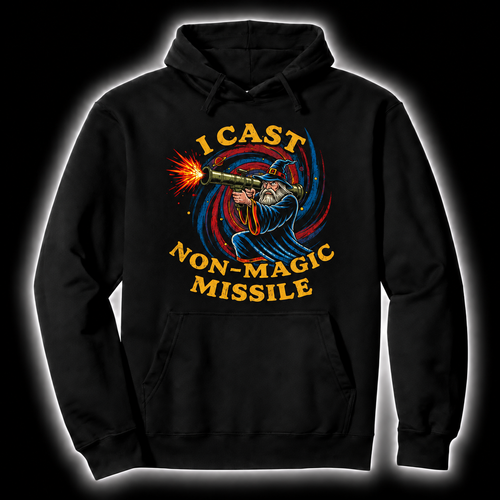 Improvised Magic Missile black D&D hoodie