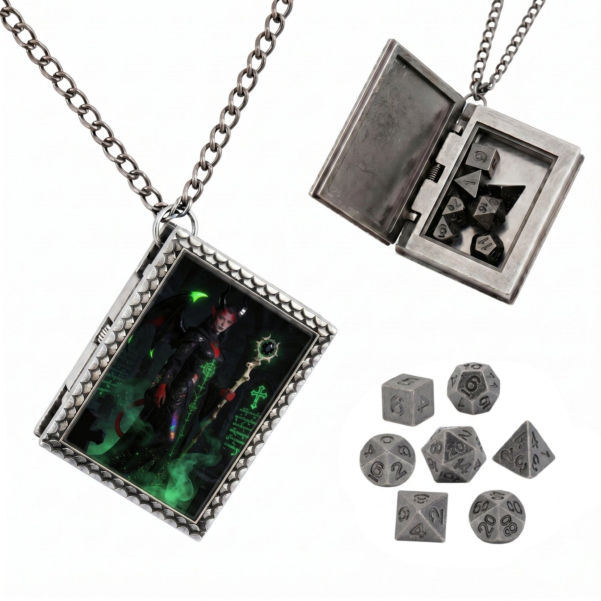 Geloho dice set necklace Silver Infernal Warlock Dice Necklace