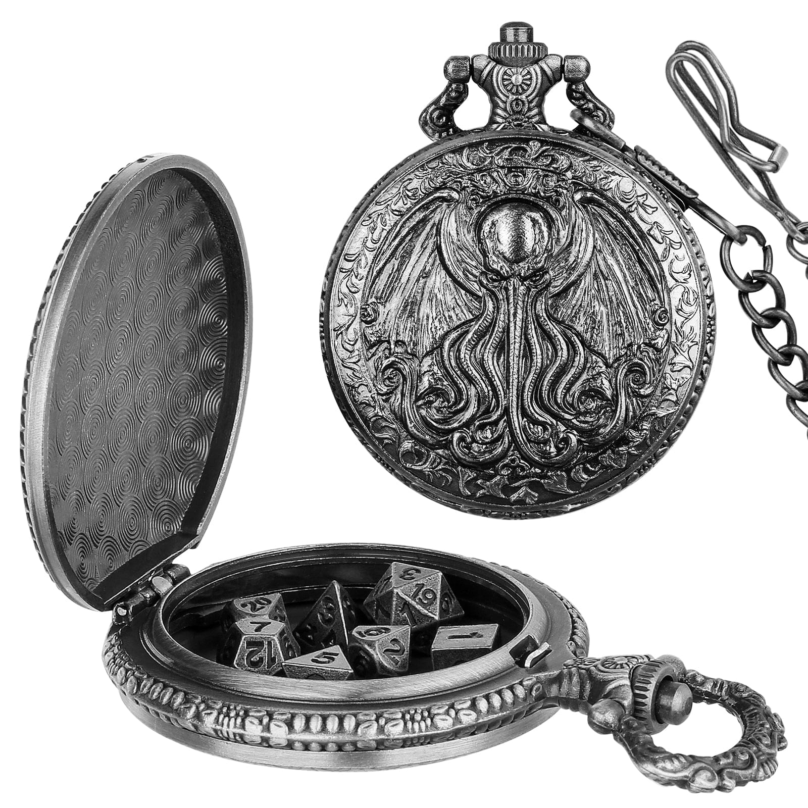 Geloho Silver KRAKEN RELIC POCKET WATCH DICE SET