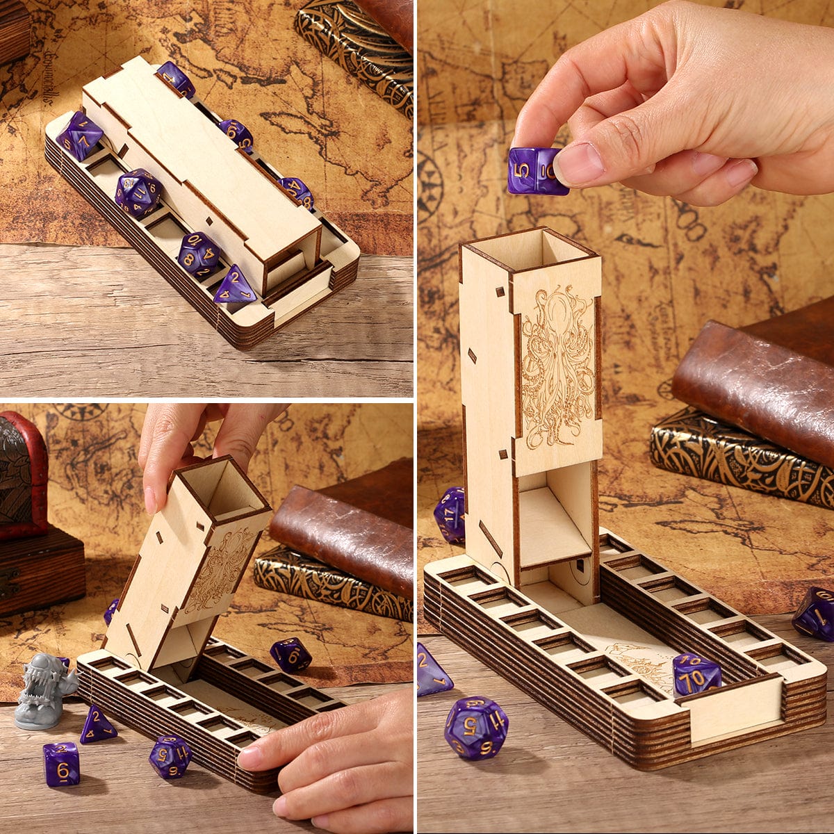 Geloho Krakenbound Compass Foldable Wooden Dice Tower