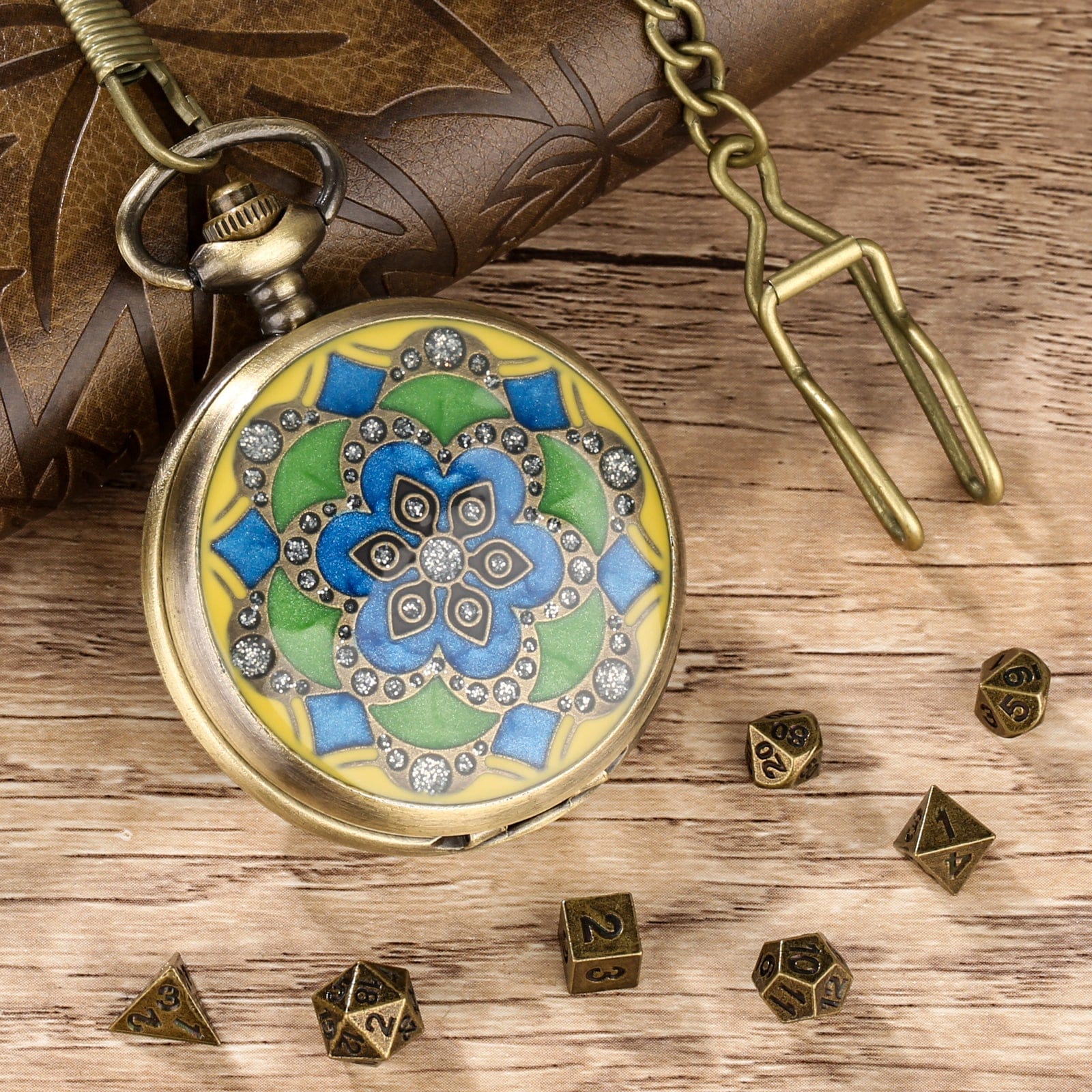Geloho D20, Dragon Mandala Pocket Watch Dice Set