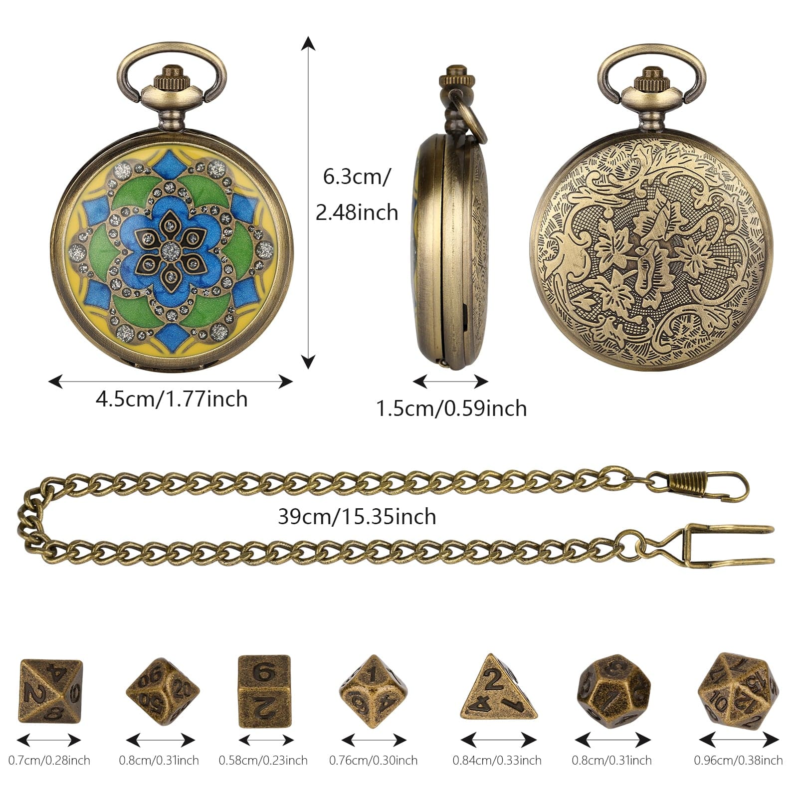 Geloho D20, Dragon Mandala Pocket Watch Dice Set
