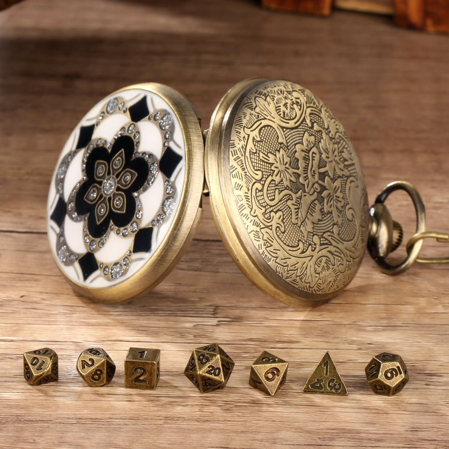 Geloho D20, Dragon Mandala Pocket Watch Dice Set