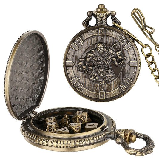 Geloho Bronze Orc Warlord Pocket Watch Dice Set
