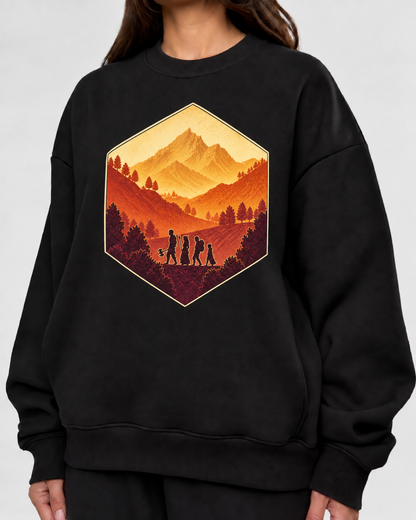 Female model wearing Party Before Destination - DnD Sweatshirt