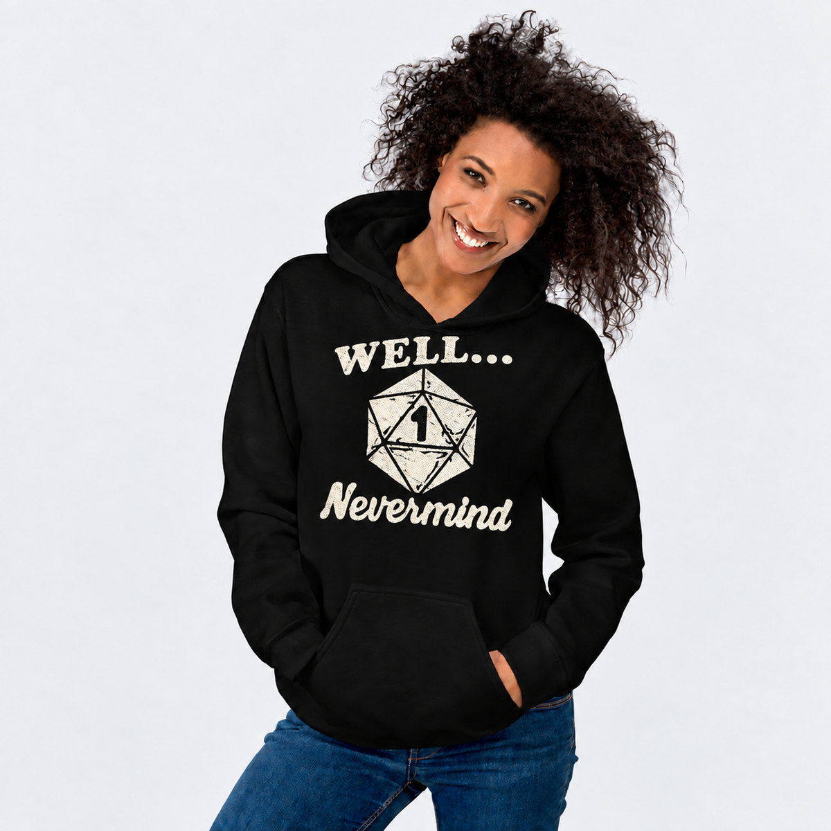 Plan Meets Nat One D&D hoodie on female model