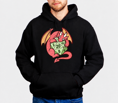 Pocket Sized Luck D&D hoodie on male model