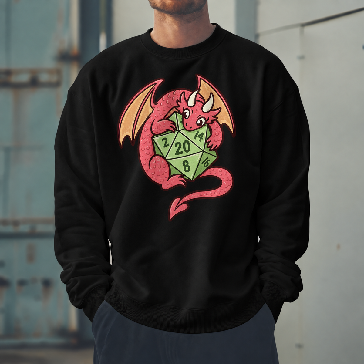 Male model wearing Pocket Sized Luck - DnD Sweatshirt