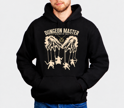 Pulling Every String D&D hoodie on male model
