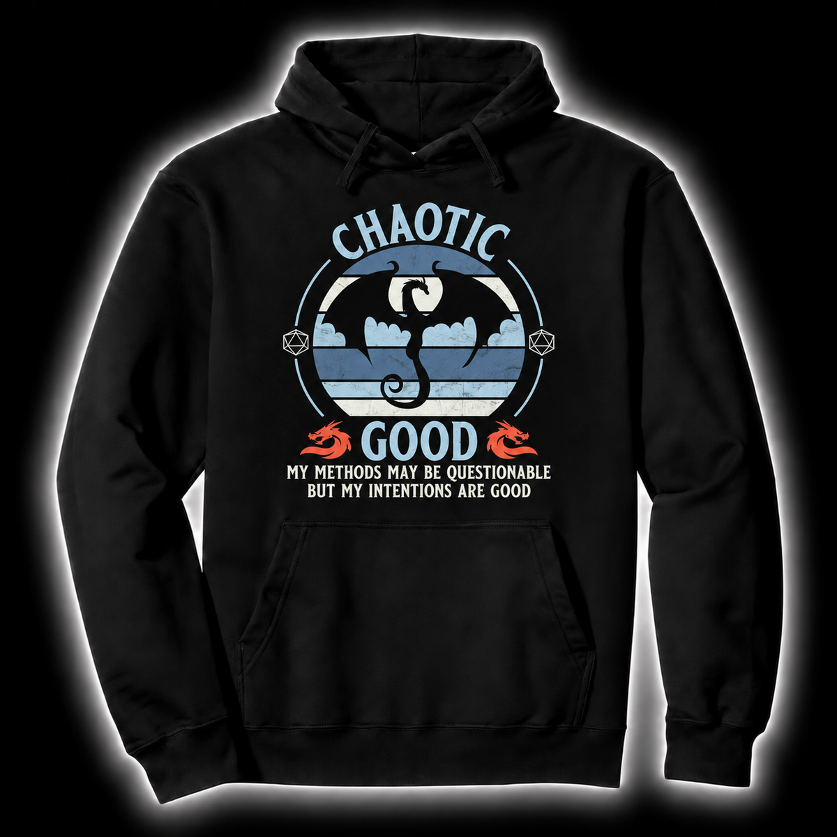 Questionable Good Intentions black D&D hoodie