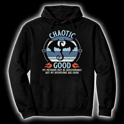Questionable Good Intentions black D&D hoodie