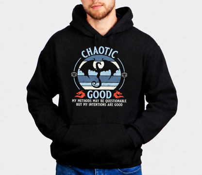 Questionable Good Intentions D&D hoodie on male model